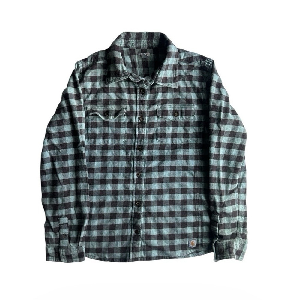 Carhartt Flannel Shirt Womens Large 12-14 Lightweight Classic Midweight Plaid